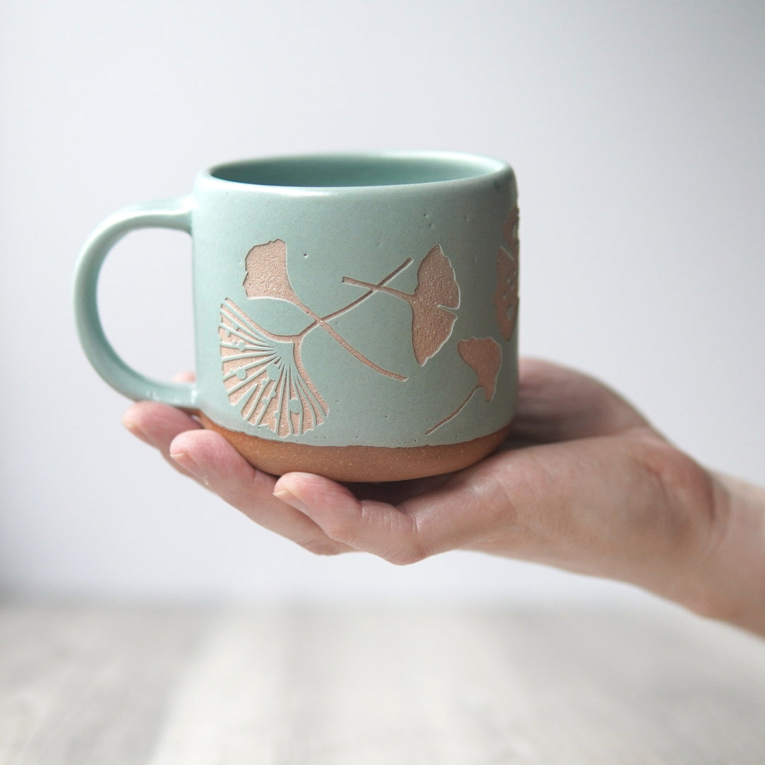 Ginkgo Leaves Mug, Forest Style Handmade Pottery