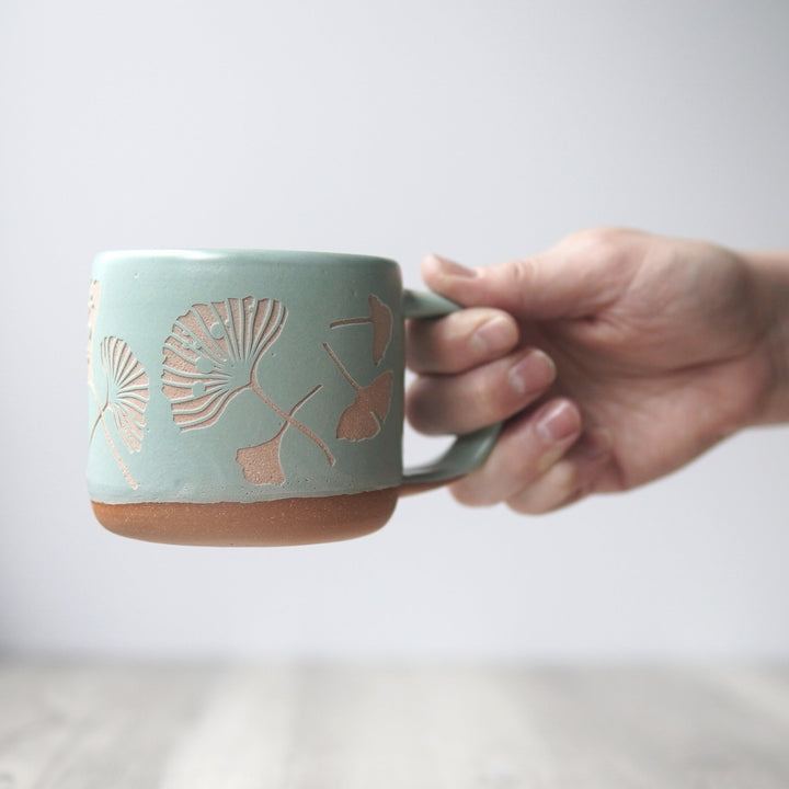Ginkgo Leaves Mug, Forest Style Handmade Pottery