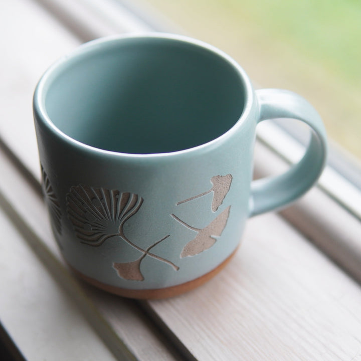 Ginkgo Leaves Mug, Forest Style Handmade Pottery