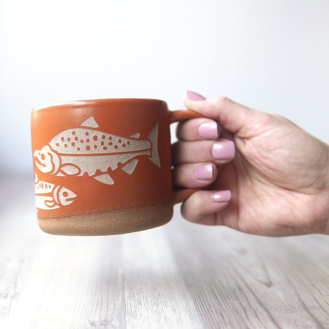 Salmon Mug, Forest Style Handmade Pottery