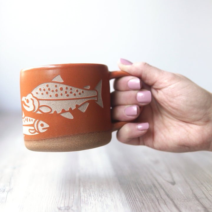 Salmon Mug, Forest Style Handmade Pottery