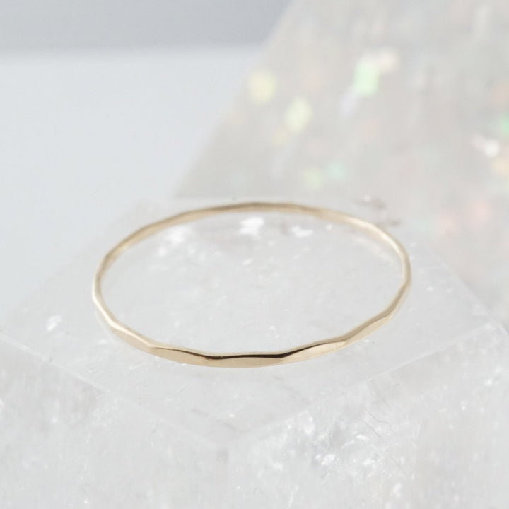 Hammered Skinny Stacking Ring, 14k Gold