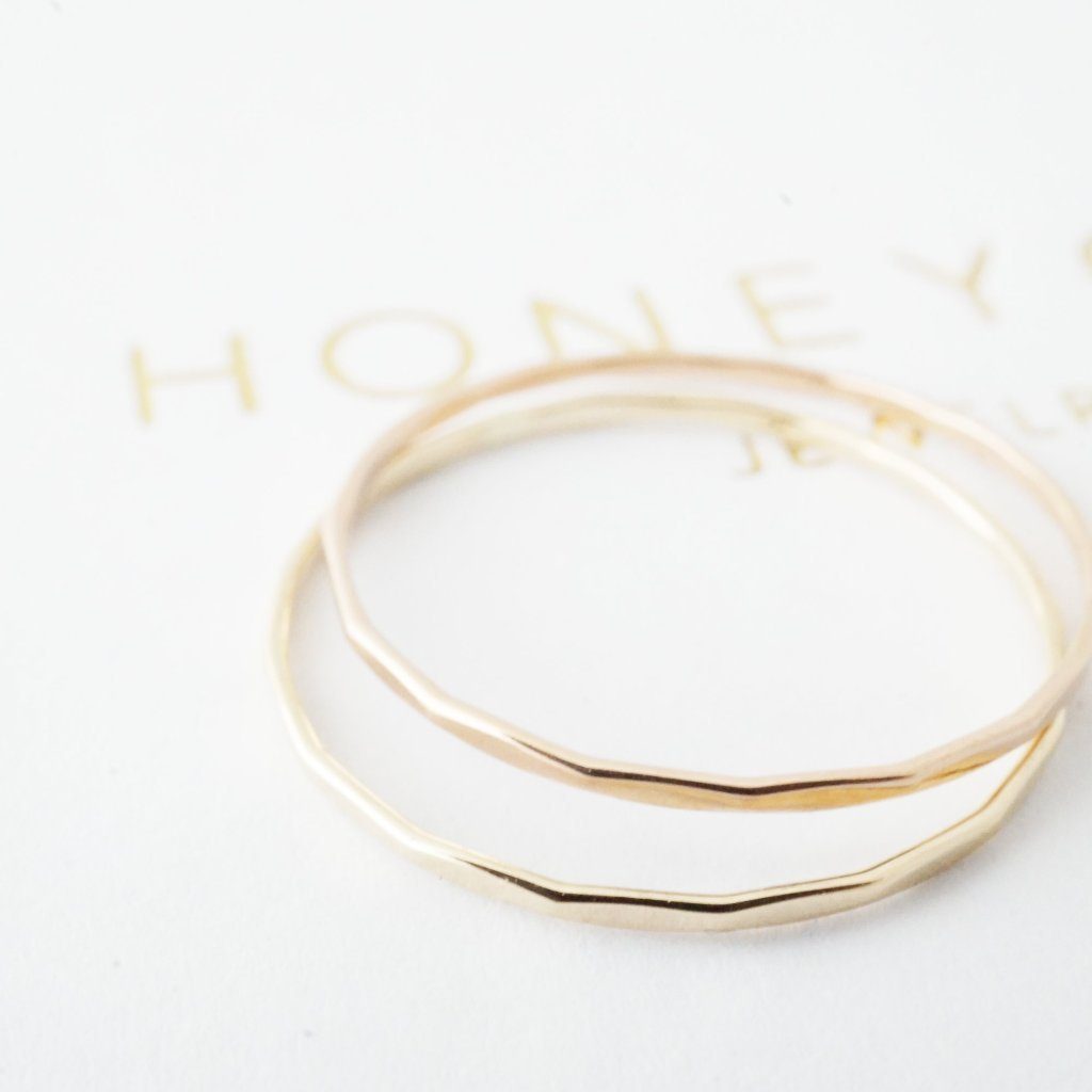 Hammered Skinny Stacking Ring, 14k Gold