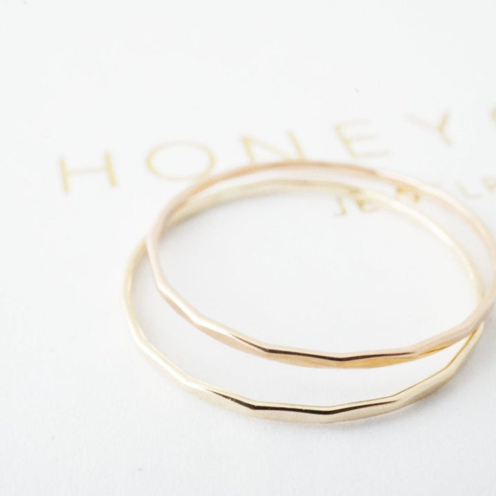 Hammered Skinny Stacking Ring, 14k Gold