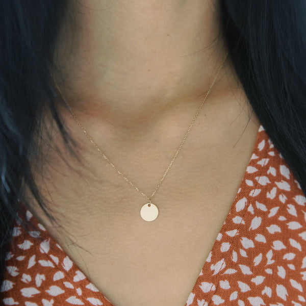 Mini Hanging Sun Disc Necklace, 14k Gold