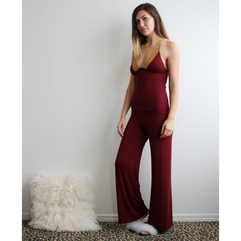 Bamboo Pajama Set includes lace trim camisole and lounge pant