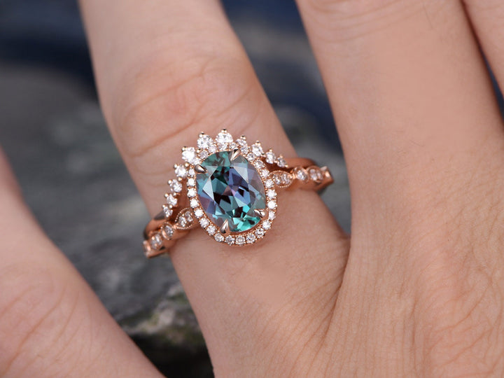 color change Alexandrite engagement ring set r