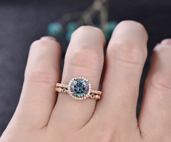 Alexandrite engagement ring set