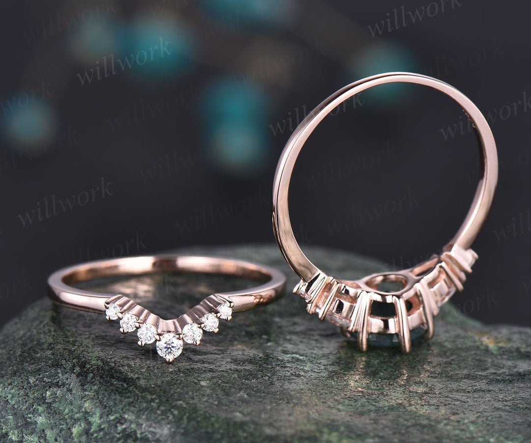 moss agate wedding ring set