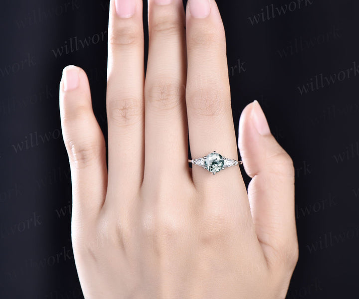 moss agate wedding ring set