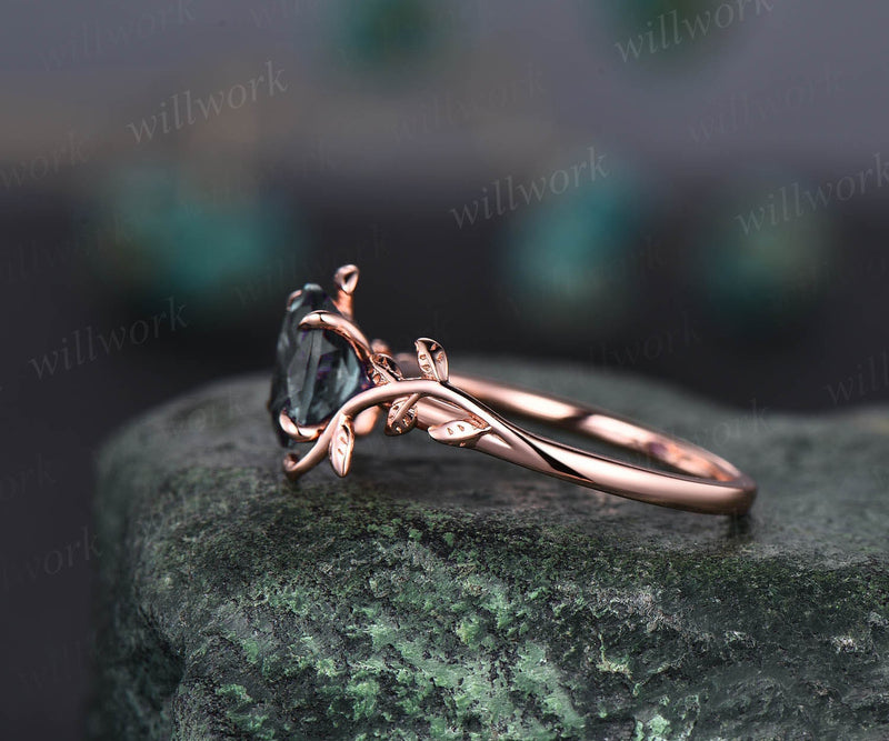 moss agate engagement ring leaf flower