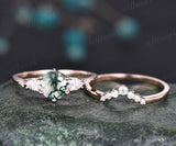 moss agate wedding ring set