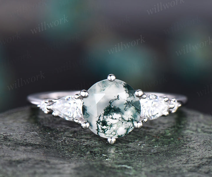moss agate wedding ring set