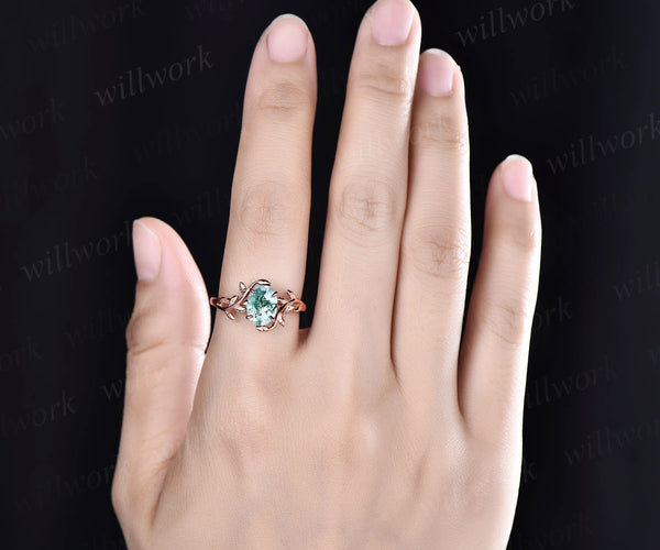 moss agate engagement ring leaf flower