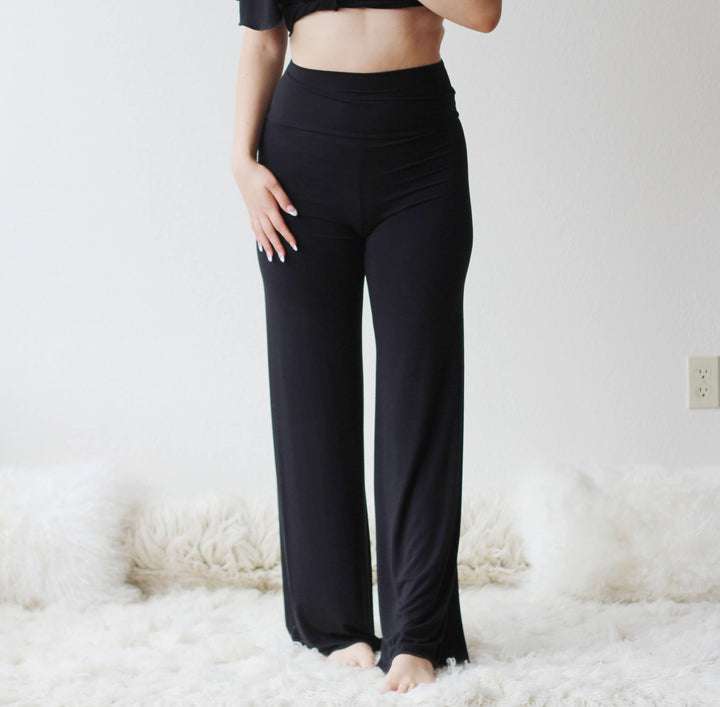 bamboo foldover lounge pants with a wide leg