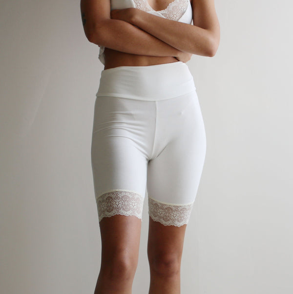 bamboo biker shorts with lace trim
