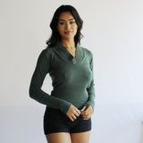 Cropped V Neck Sweater with Long Sleeves