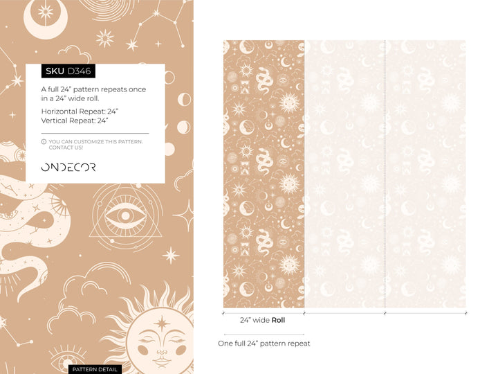 Celestial Wallpaper with Sun, Moon, and Stars in Beige and Cream - D346