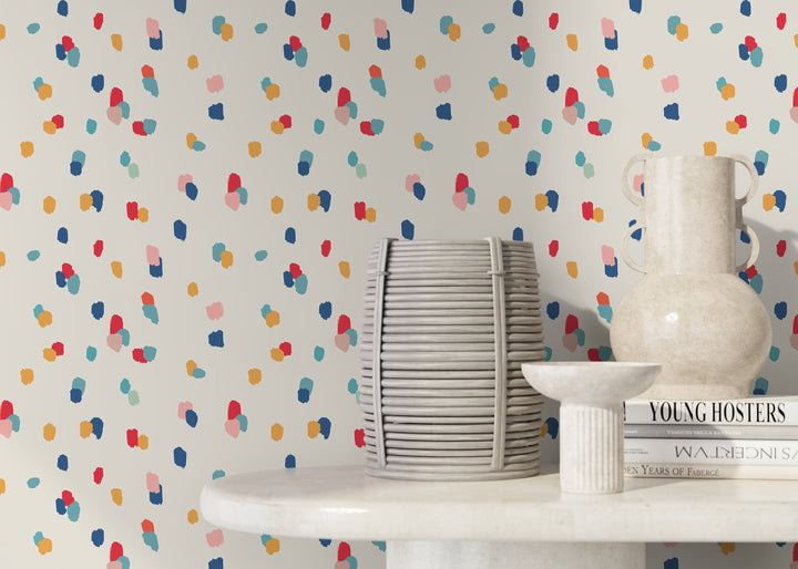 Abstract Wallpaper with Colorful Brush Strokes in Blue, Red, and Yellow - D347