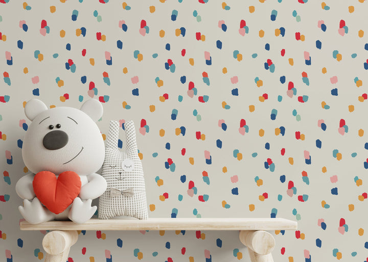 Abstract Wallpaper with Colorful Brush Strokes in Blue, Red, and Yellow - D347