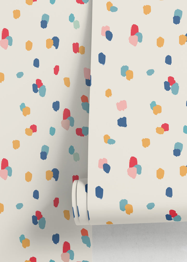 Abstract Wallpaper with Colorful Brush Strokes in Blue, Red, and Yellow - D347