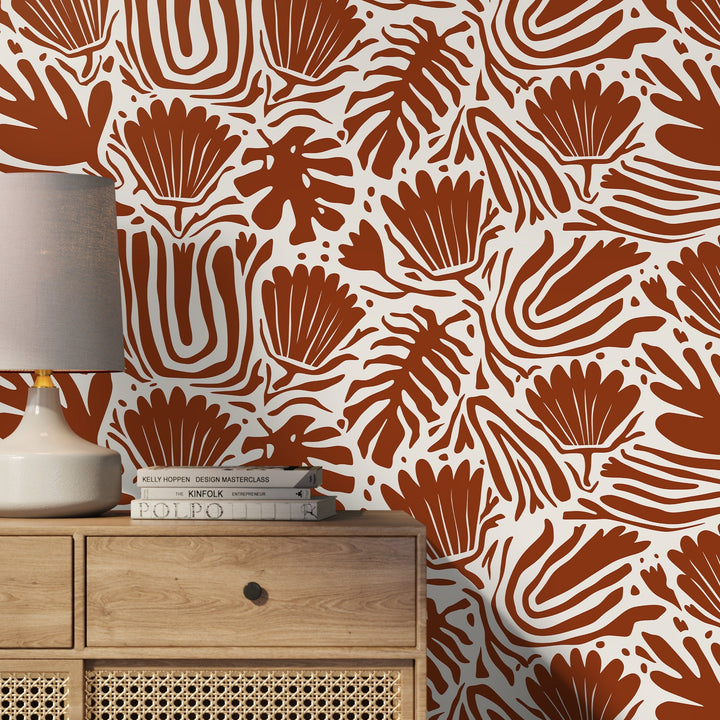 Abstract Floral Wallpaper with a Bold Botanical Motif in Copper - D660