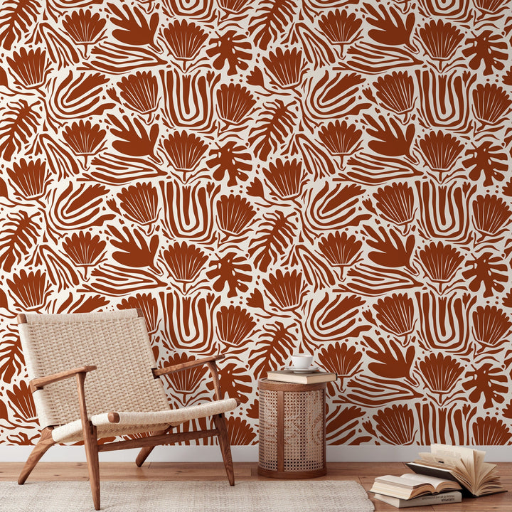 Abstract Floral Wallpaper with a Bold Botanical Motif in Copper - D660