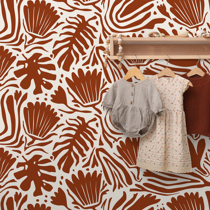 Abstract Floral Wallpaper with a Bold Botanical Motif in Copper - D660