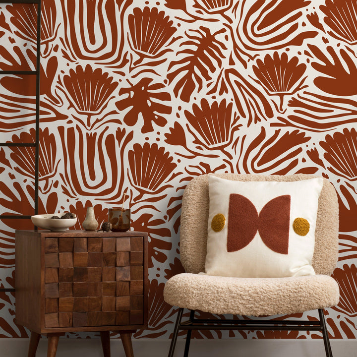 Abstract Floral Wallpaper with a Bold Botanical Motif in Copper - D660