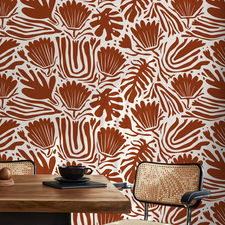 Abstract Floral Wallpaper with a Bold Botanical Motif in Copper - D660