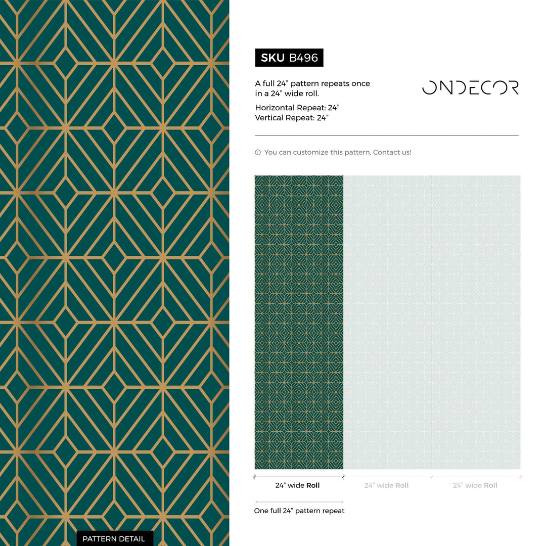 Art Deco Wallpaper with Bold Geometric Lines in Green and Yellow - B496