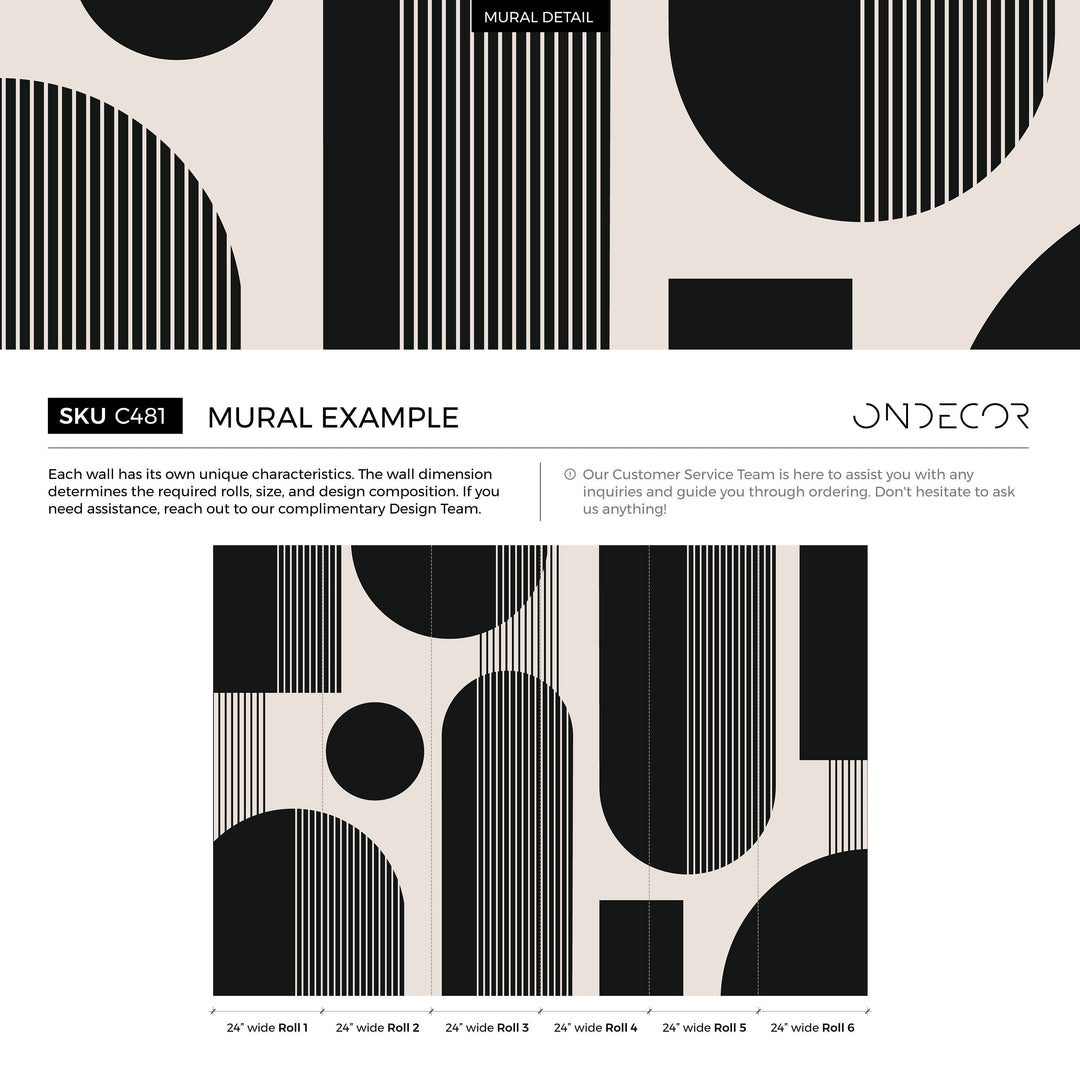 Geometric Wallpaper with Bold Arches and Stripes in Black and Beige - AS2-C481