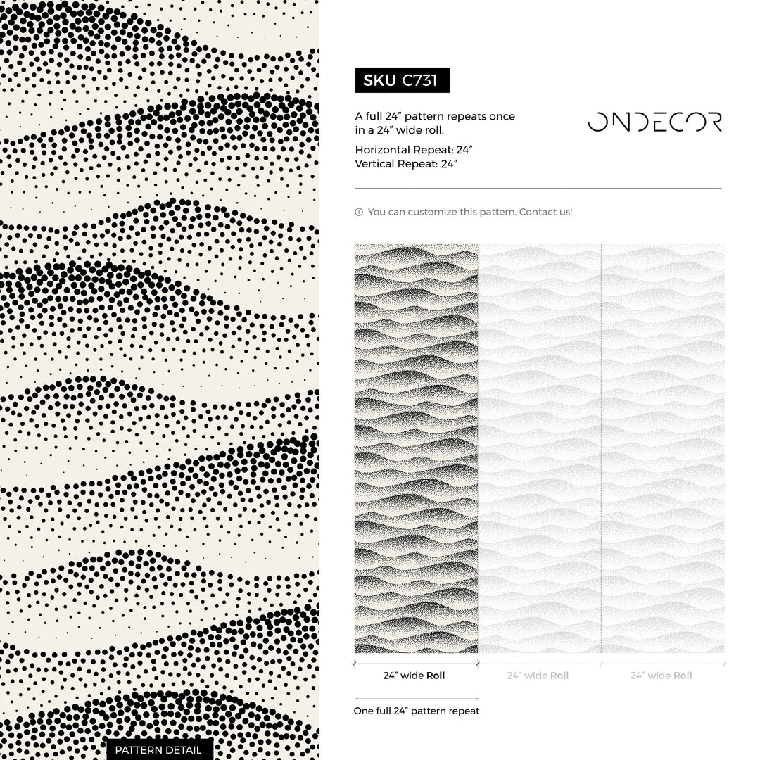 Abstract Wallpaper with Wavy Dotted Lines in Black and Cream - C731