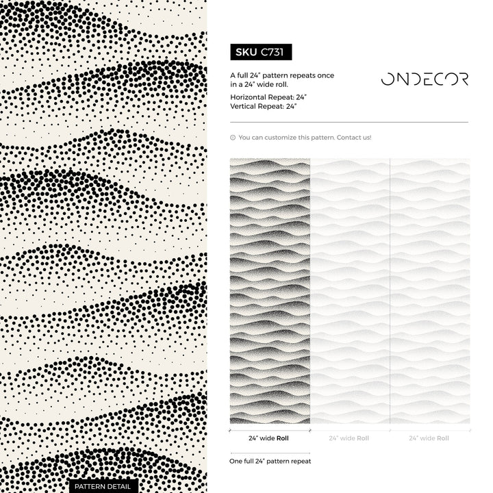 Abstract Wallpaper with Wavy Dotted Lines in Black and Cream - C731