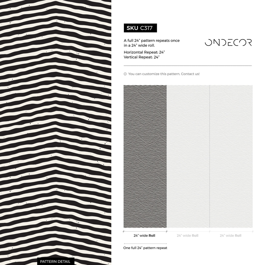 Abstract Wallpaper with a Hand-Drawn Chevron Motif in Black and White - C317