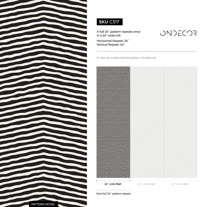 Abstract Wallpaper with a Hand-Drawn Chevron Motif in Black and White - C317