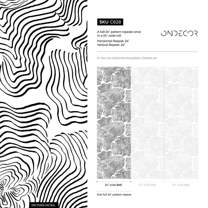 Abstract Wallpaper with Wavy Concentric Lines in Black and White - C628