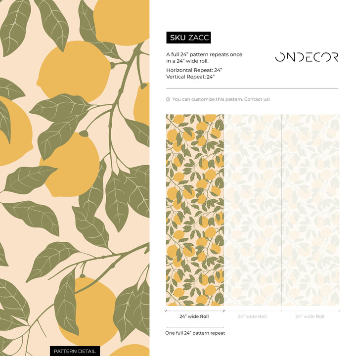 Botanical Wallpaper with a Lemon Motif in Yellow and Green - ZACC