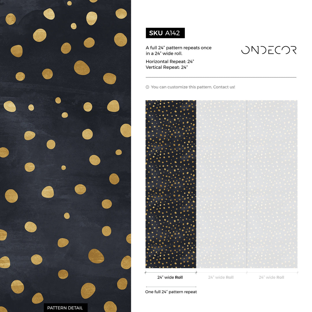 Abstract Wallpaper with a Scattered Dots Motif in Black and Gold - A142