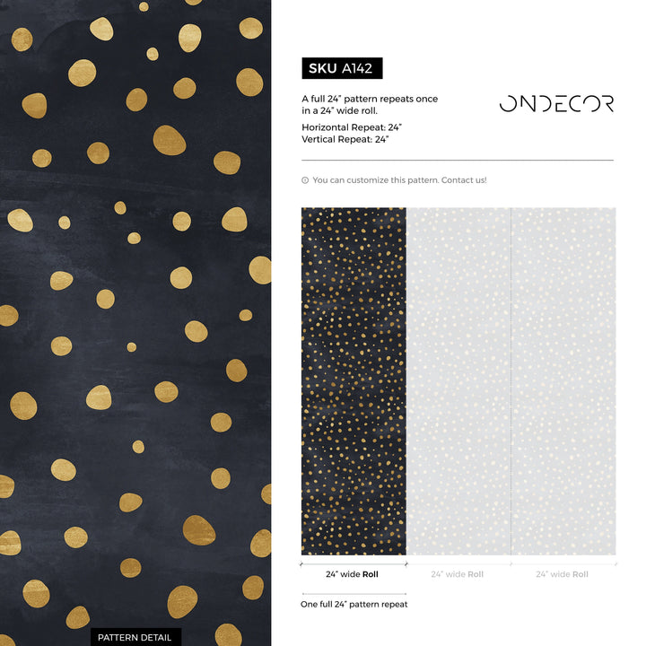 Abstract Wallpaper with a Scattered Dots Motif in Black and Gold - A142
