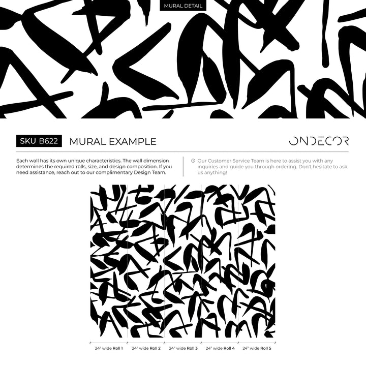 Abstract Wallpaper with Bold Brush Strokes in Black and White - B622