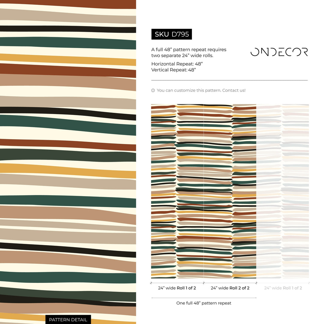 Abstract Wallpaper with Organic Brush Strokes in Green, Brown, and Yellow - D795