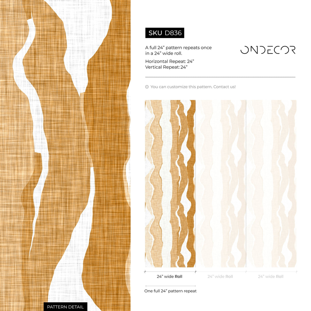 Abstract Wallpaper with Flowing Vertical Waves in Yellow and Ochre - D836