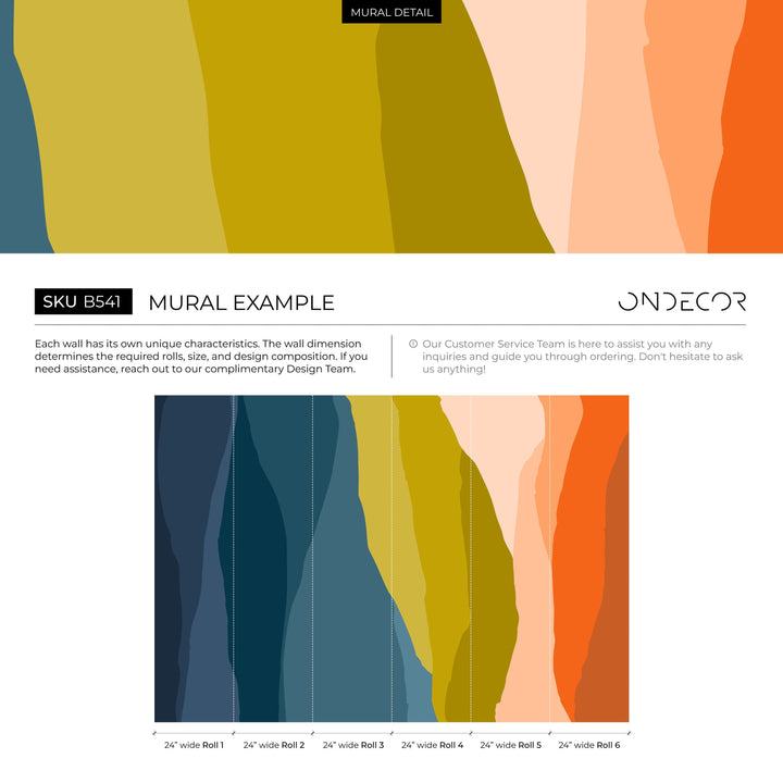Abstract Wallpaper with Layered Organic Shapes in Teal, Green, and Orange - B541