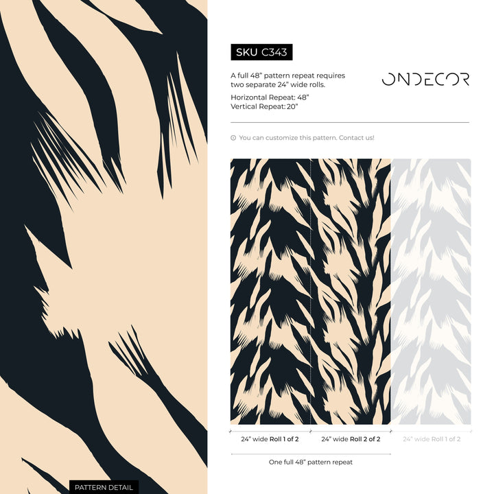 Abstract Wallpaper with Bold Brushstrokes in Black and Cream - C343