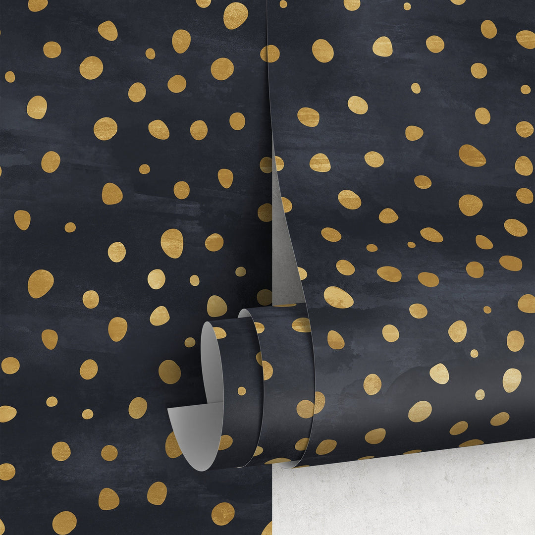 Abstract Wallpaper with a Scattered Dots Motif in Black and Gold - A142