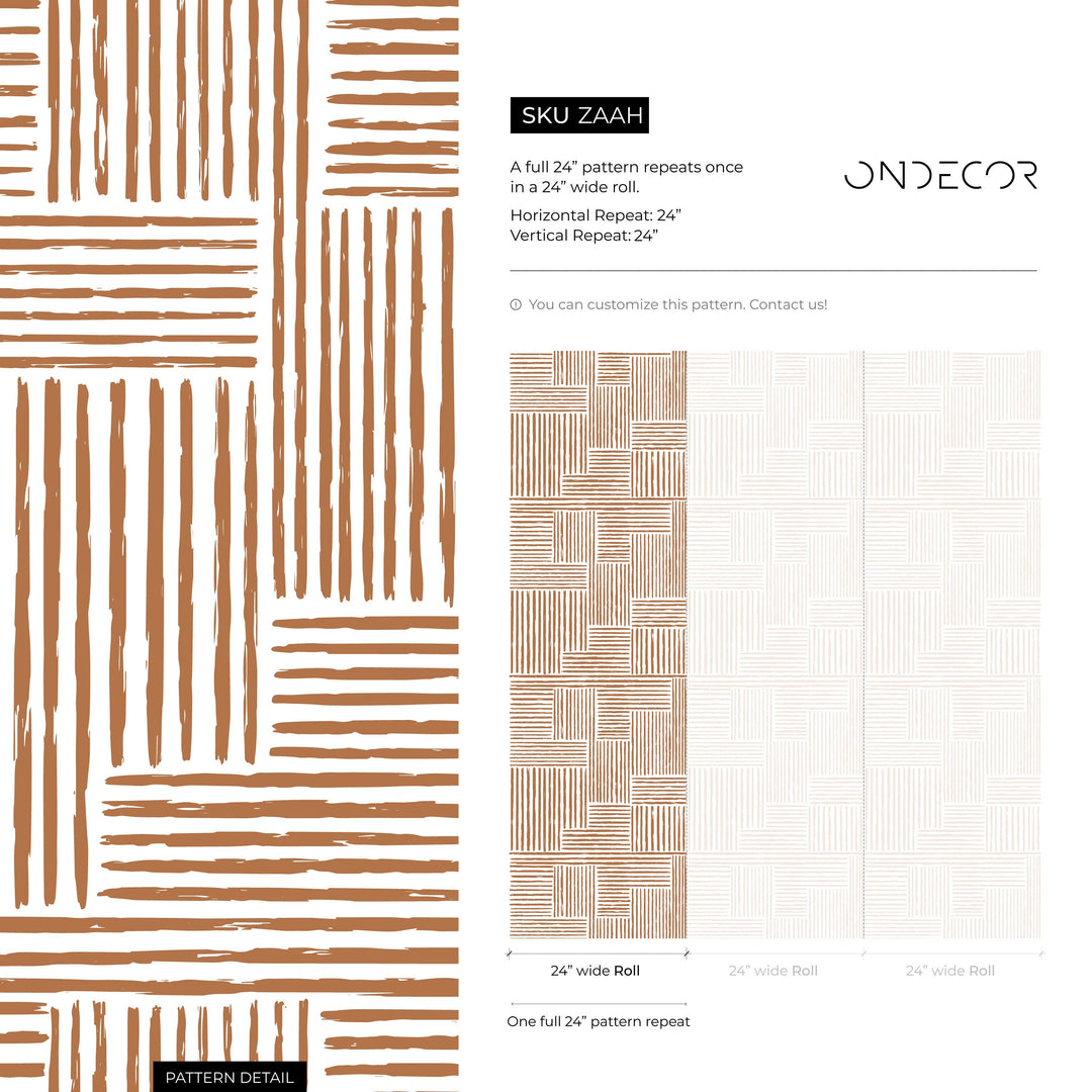 Abstract Wallpaper with a Geometric Brushstroke Motif in Brown - ZAAH