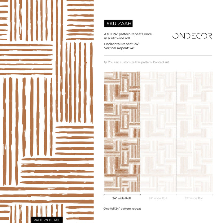 Abstract Wallpaper with a Geometric Brushstroke Motif in Brown - ZAAH