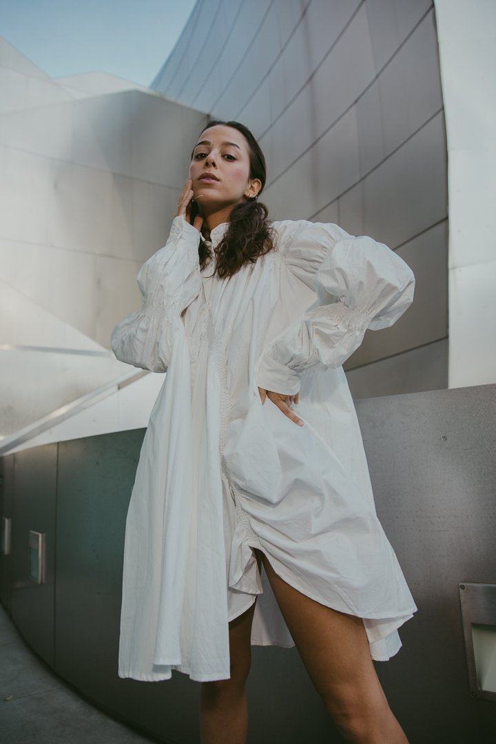long sleeve pleated shirt dress Polo Ralph Lauren Pleated long-sleeve Shirt Dress | White
