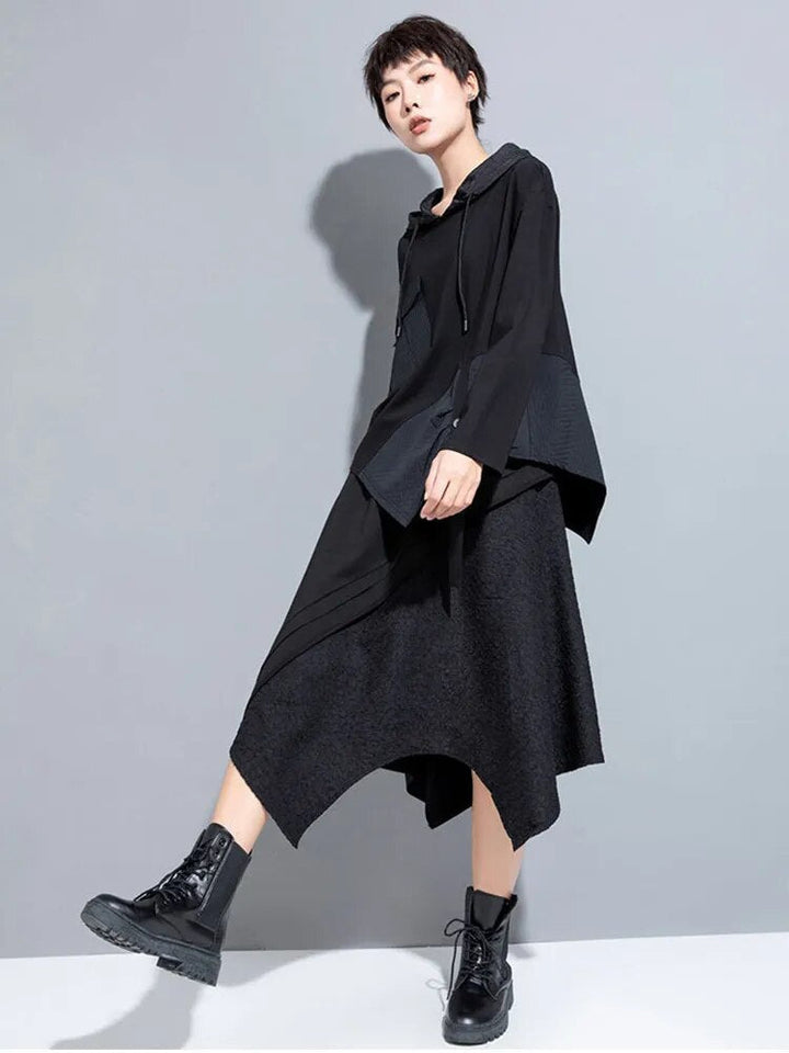 Hamarna Pocket Rouched Hoodie - Black